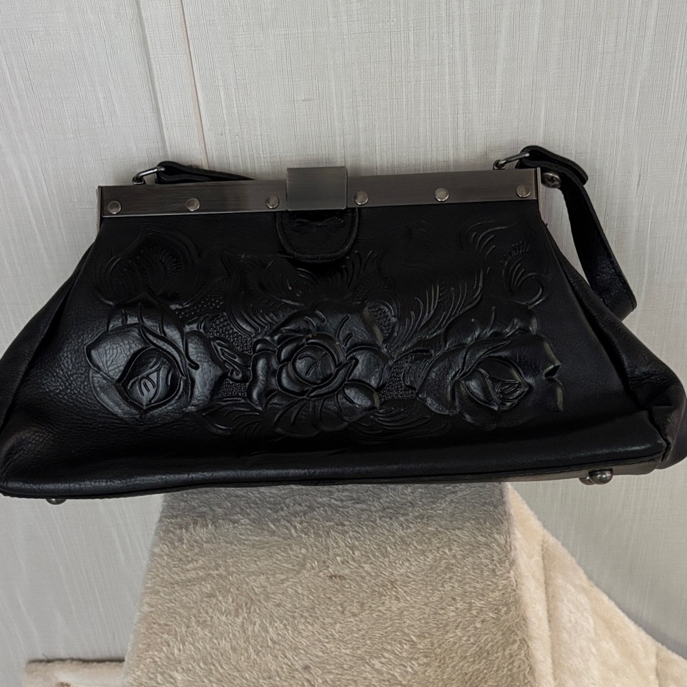 Patricia Nash Black Floral Embossed Clutch